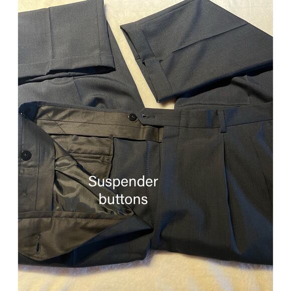 Hart Schaffner Marx 44L 37x32 Solid Navy Blue Nailhead Quality 2 Piece Suit - Picture 7 of 16